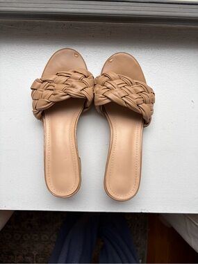 Braided Slide Sandals in Tan